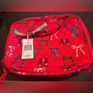Vera Bradley Red Quilted Travel Bag with Green and Blue Bow Accents